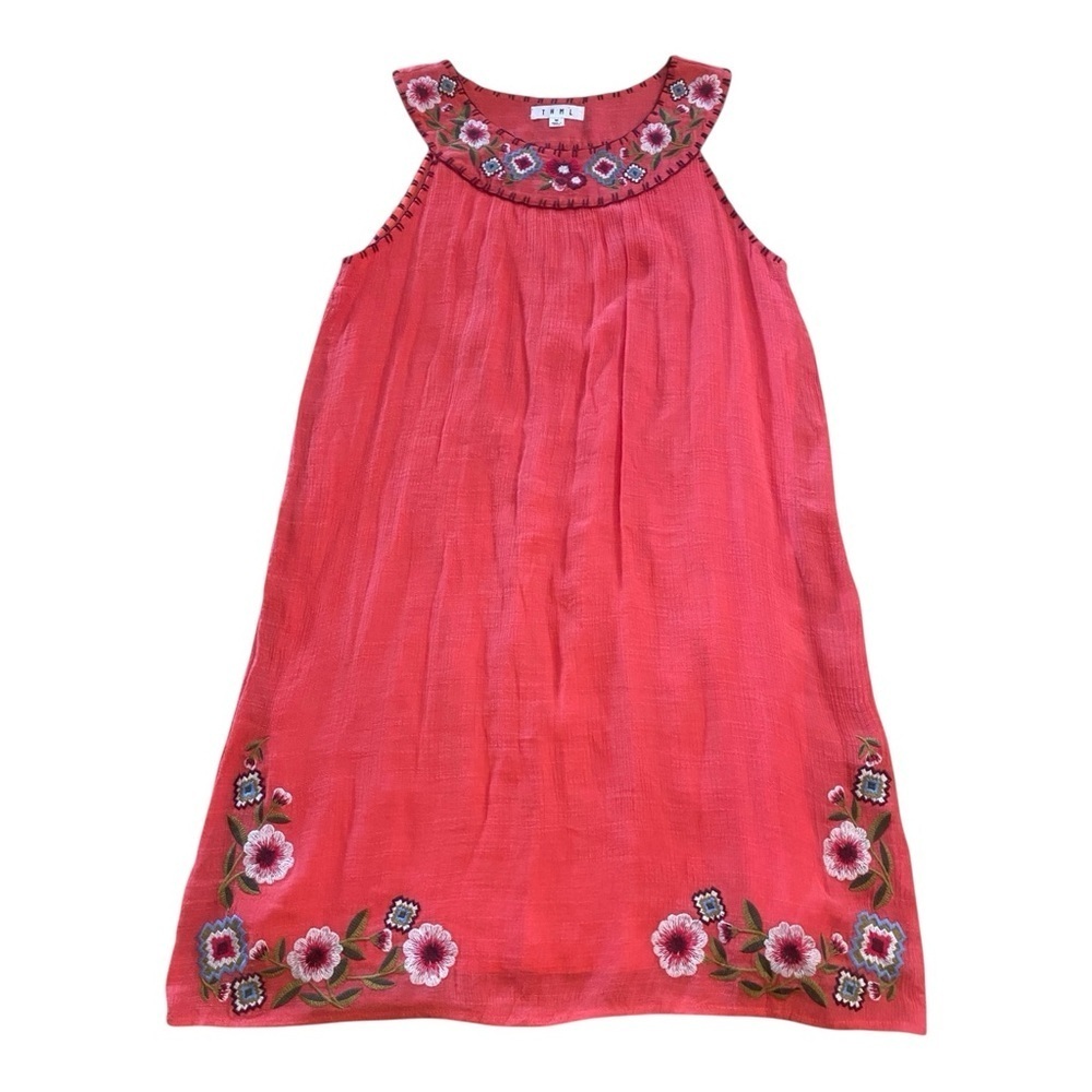 THML Anthropologie Women’s Embroidered Sleeveless Gauze Midi Coral Orang Dress M